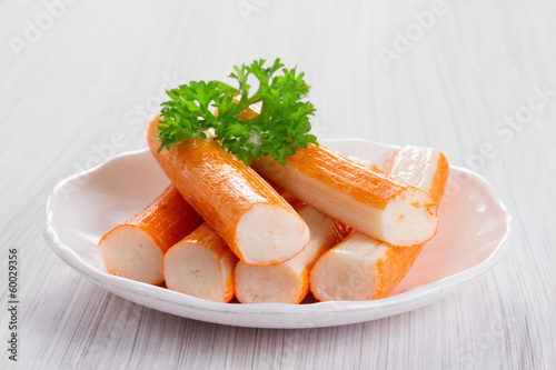 Crab sticks on a platter