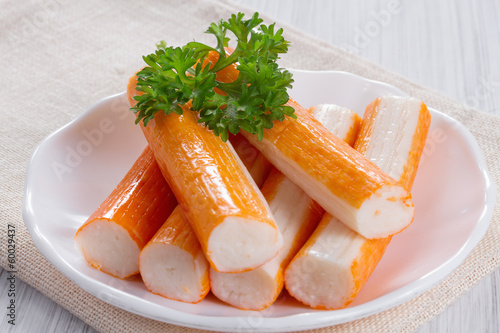 Crab sticks on a platter