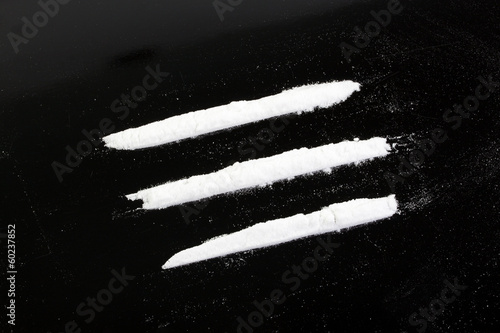 cocaine powder in three lines