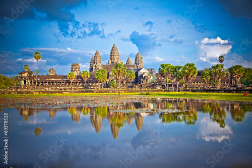 Famous Angkor Wat temple complex in sunset, Cambodia.