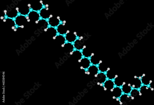 Molecular structure of lycopene on black background