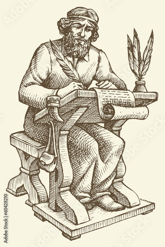 Vector line drawing of an ancient chronicler