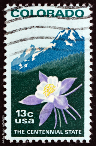 Postage stamp USA 1977 Columbine and Rocky Mountains