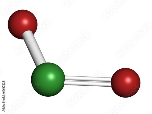 Chlorine dioxide (ClO2) molecule. Used in pulp bleaching.