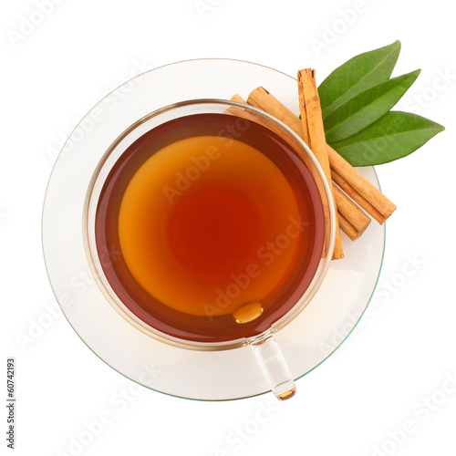 Top view of tea with cinnamon
