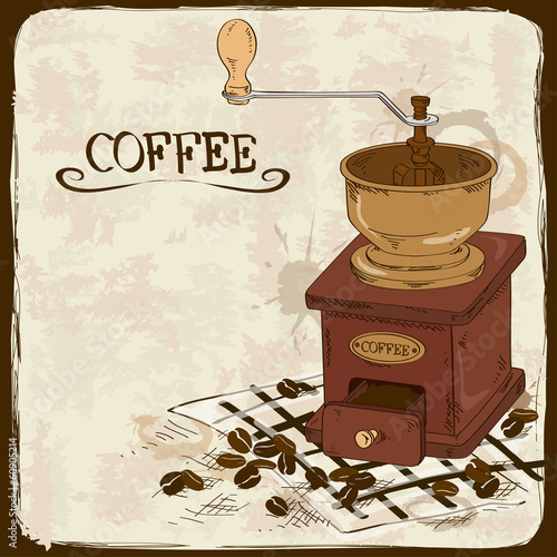 Illustration with coffee grinder