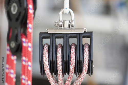 Pulley with rope for a sailboat