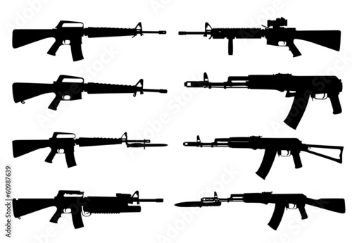 Vector silhouettes of machine guns. vector illustration