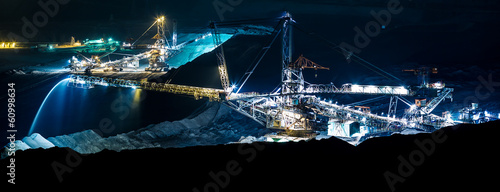 machine in an open coal mine at night