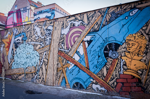Mur de graffitis colorés