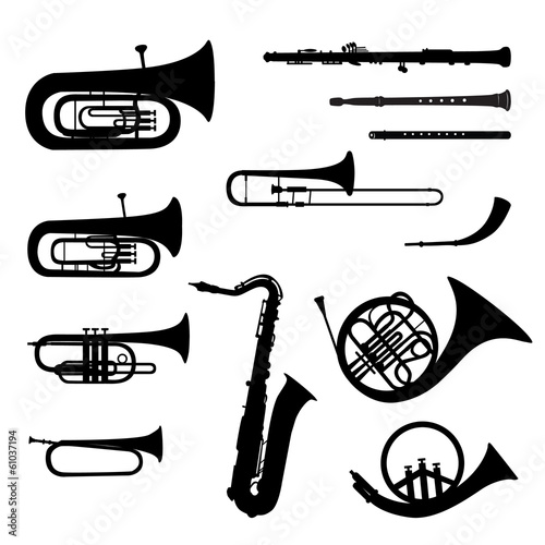 Music instruments vector set. Musical instrument silhouette