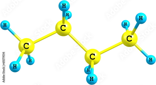 Molecular structure of butane on white