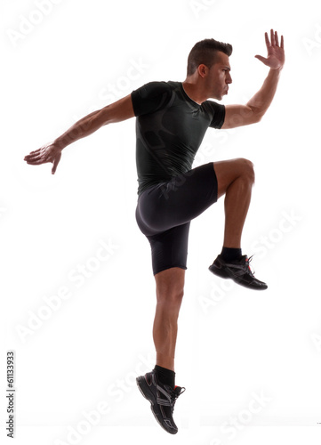 Fitness young man training and doing aerobic exercise.sprinting.