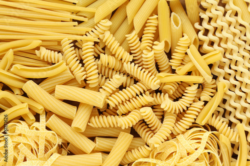 Variety of types and shapes of Italian pasta