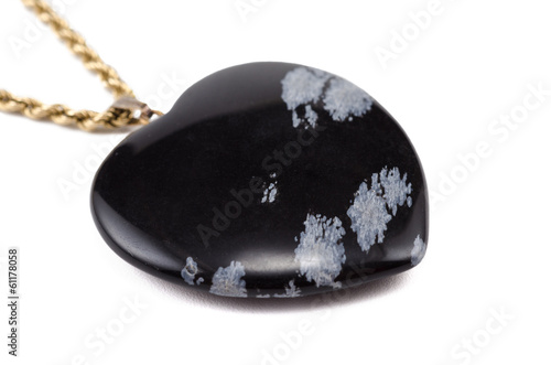 Snowflake obsidian heart with golden chain