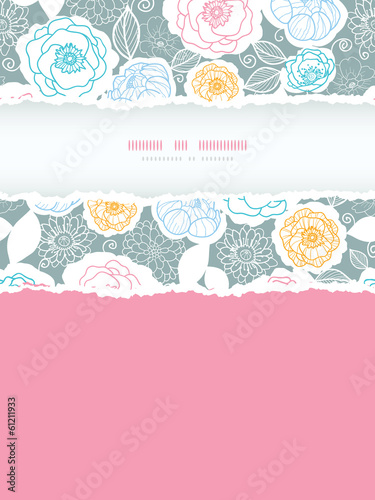Vector silver and colors florals vertical torn frame seamless