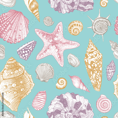 Vector seamless vintage pattern with seashells