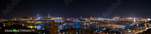 High resolution panorama of Vladivostok cityscape, night view.