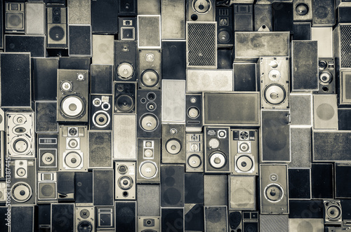 Music speakers on the wall in monochrome vintage style