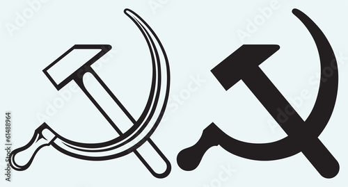 Hammer and sickle isolated on blue background