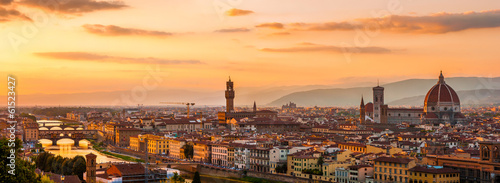 Panoramic view of the Florence city during golden sunset