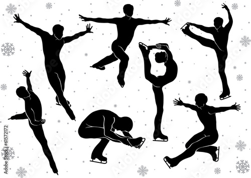 Men in figure skating vector silhouettes in motion on ice