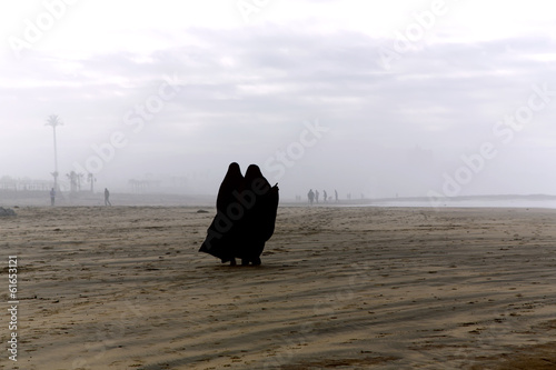 Two Arabic women are in a yashmak in Casablanca, Morocco