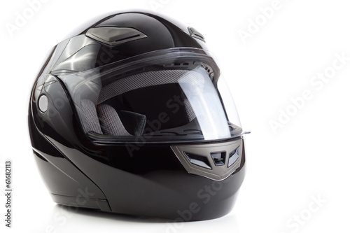 Black, glossy motorcycle helmet