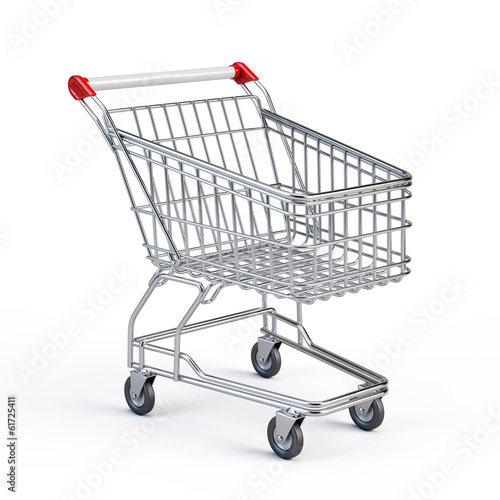 Supermarket shopping cart isolated on white