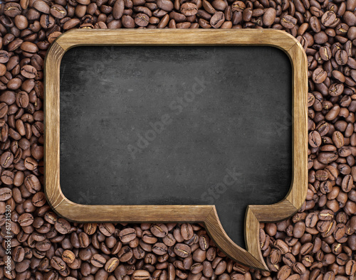 speech bubble blackboard over coffee beans background