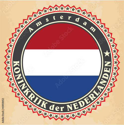 Vintage label cards of Netherlands flag.