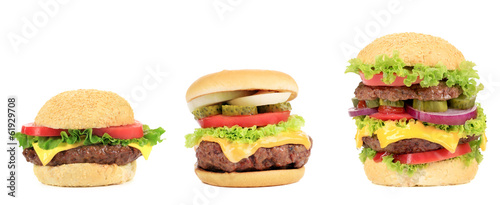 Three appetizing hamburgers.