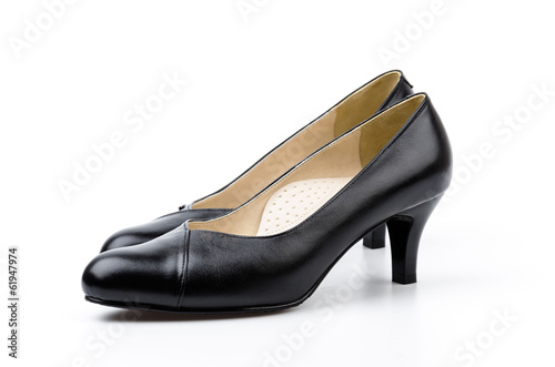 leather black shoes women isolated white background