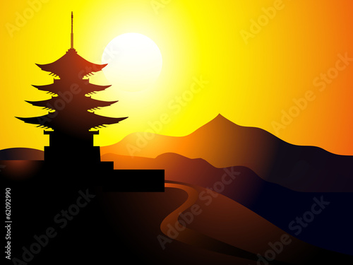 Pagoda at Sunset time - Vector