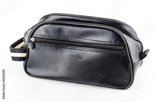 Black leather handbag isolated white