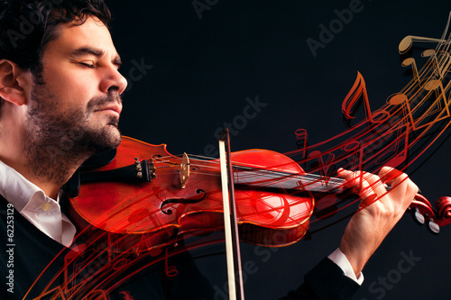 Violinist playing with notes illustration