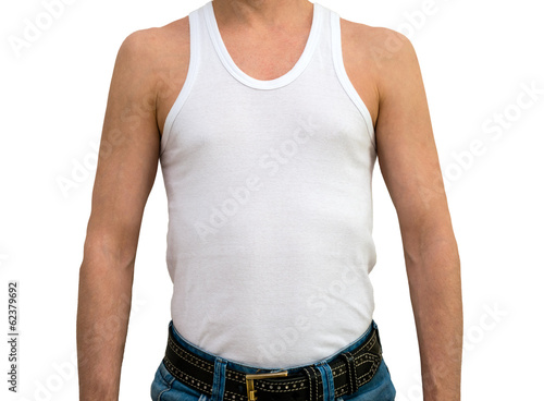 man in white undershirt