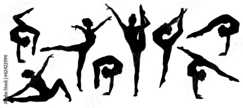 silhouette gymnast dancer, set of ballerina female flexible pose