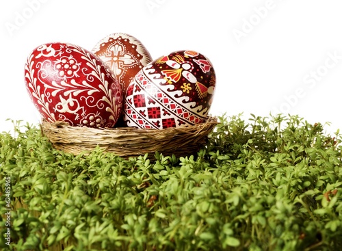 Easter eggs in a nest on cuckooflower