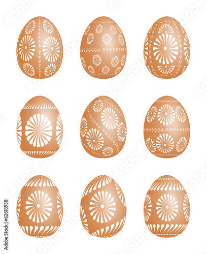 Pysanky - vector Easter egg illustration. Natural egg brown color with a traditional white pattern.