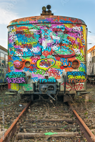 Heavy tagged abandoned train