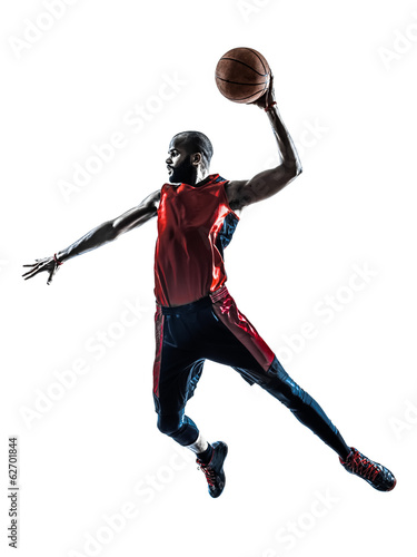 african man basketball player jumping dunking silhouette