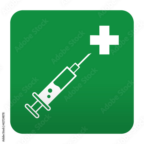 Etiqueta tipo app verde simbolo sanitario vacunacion