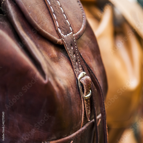 Leather backpack detail.