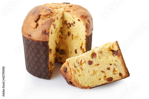 Panettone, Christmas cake on white, clipping path