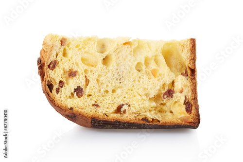Panettone slice isolated on white, clipping path