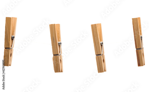 Clothespins on white background