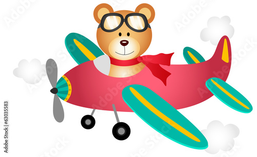 Teddy bear fly on a airplane