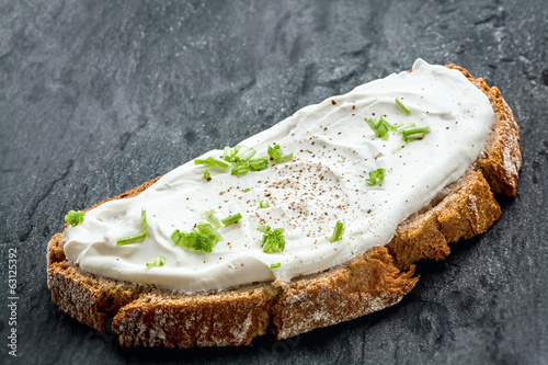 Healthy low fat cream cheese and chives on bread