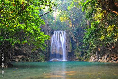 Deep forest waterfall at Erawan waterfall National Park